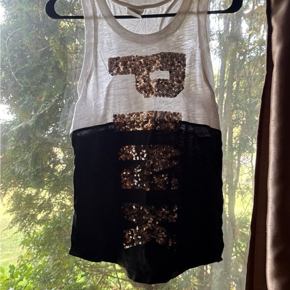 PINK Victoria's Secret White and Black Sequin Tank Top